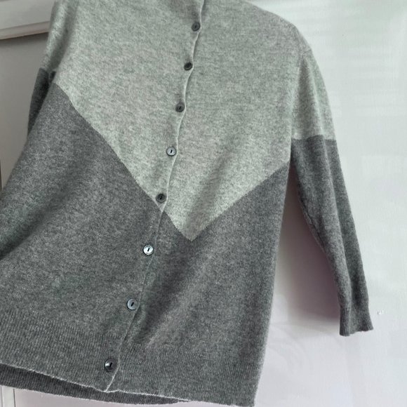 J. Crew Collection Italian Cashmere Gray Color Block Button Back Crew Sweater S - Picture 7 of 14